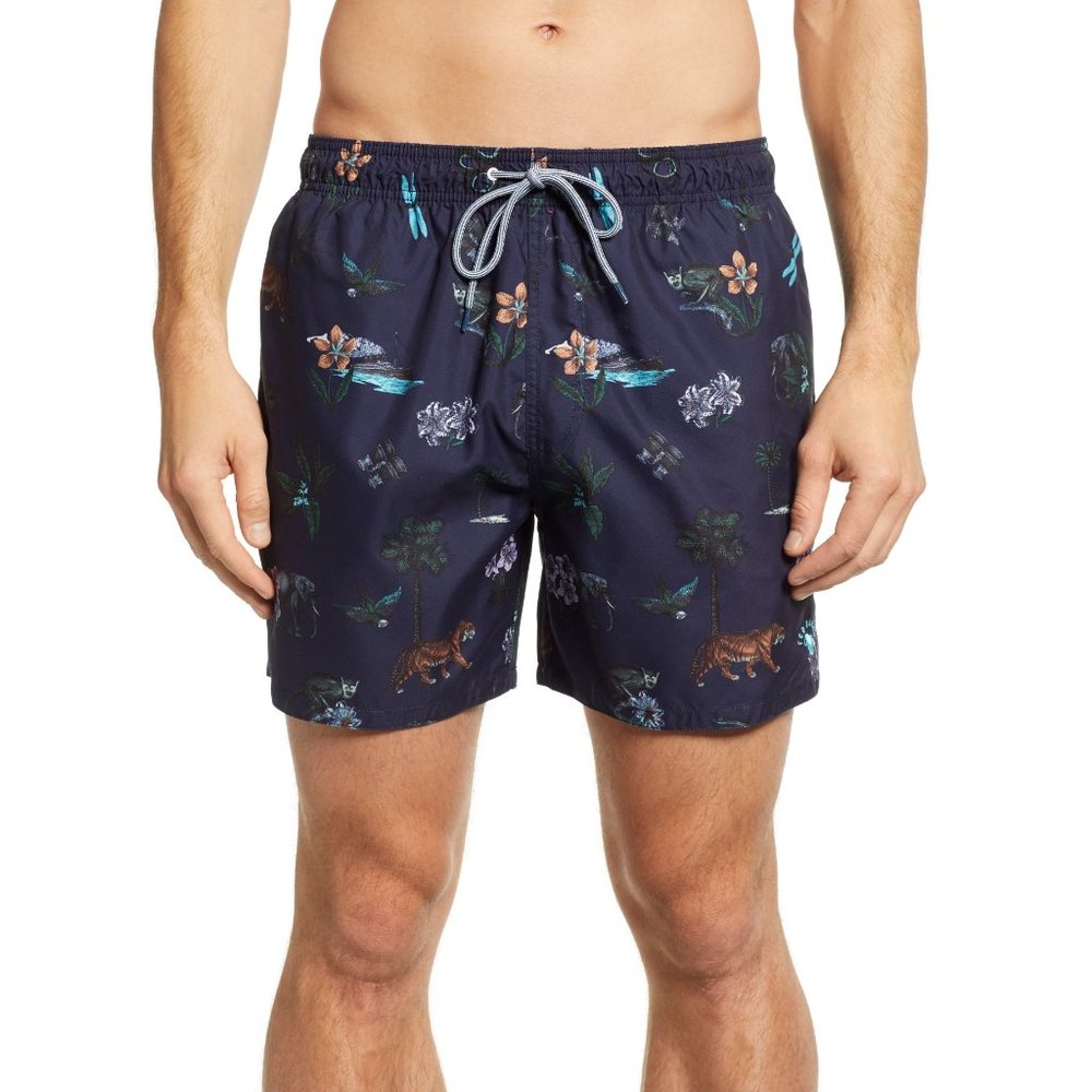 NWT Ted Baker London Men's ARKTIC Safari Print Swim Trunks Navy 2XL $120 JK261